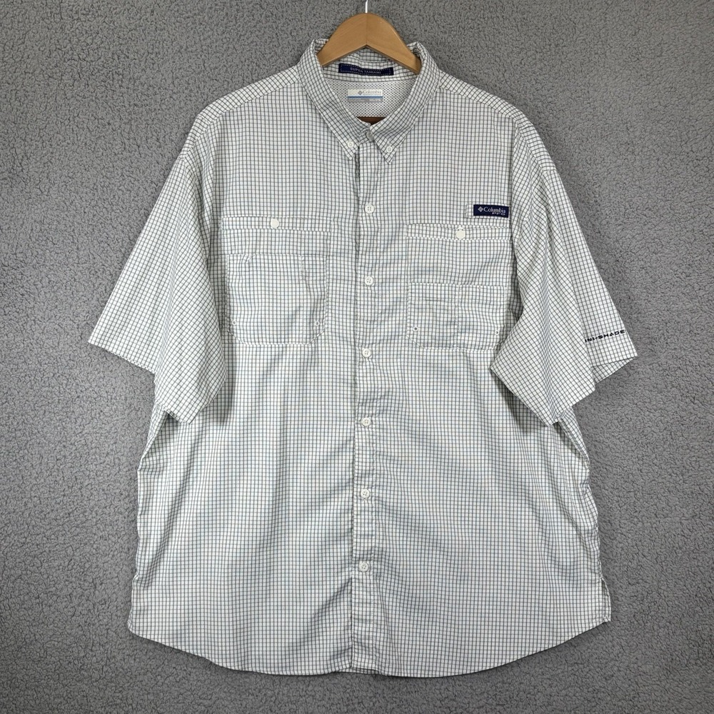 Columbia Shirt Mens XXL Super Tamiami PFG Vented Fishing Omni Shade Button Check